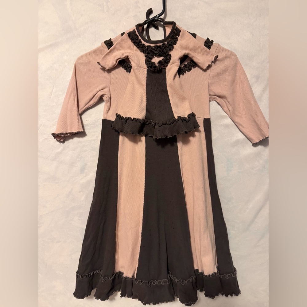 Lilli Lovebird Kids Dress in Pink and Brown w matching Doll dress & hair tie